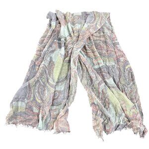 Vintage Tie Rack Silk/Wool Scarf With Pastel Paisley Design Made In India Lightw